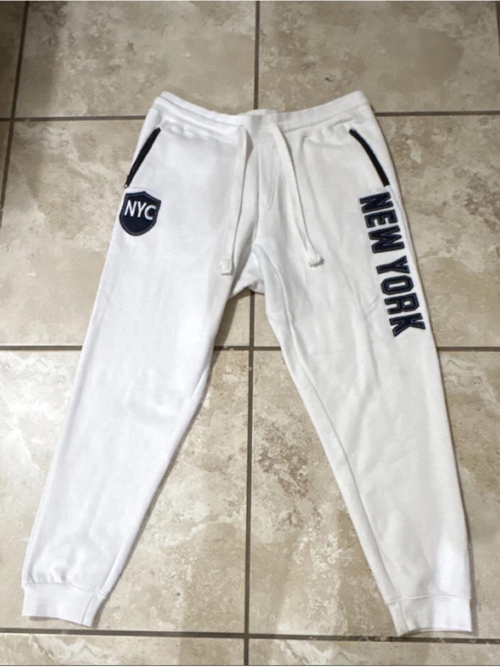 Moda White Joggers with Navy NEW YORK Patch